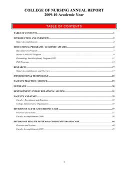 COLLEGE of NURSING ANNUAL REPORT 2009-10 Academic Year