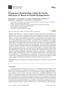 Intergeneric Relationships Within the Family Salicaceae S.L. Based on Plastid Phylogenomics