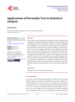 Applications of Normality Test in Statistical Analysis