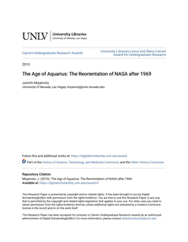 The Age of Aquarius: the Reorientation of NASA After 1969