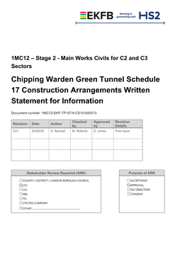 Chipping Warden Green Tunnel Schedule 17 Construction Arrangements Written