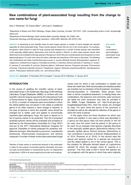 AR TICLE New Combinations of Plant-Associated Fungi Resulting