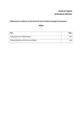 BOARD of INQUIRY BASIN BRIDGE PROPOSAL Attachments To