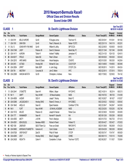 2010 Newport-Bermuda Race® Official Class and Division Results Scored Under ORR