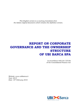 Report on Corporate Governance and the Ownership Structure of Ubi Banca Spa