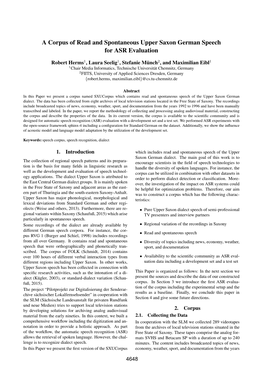 A Corpus of Read and Spontaneous Upper Saxon German Speech for ASR Evaluation