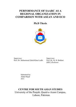 Performance of Saarc As a Regional Organization in Comparison with Asean and Eco