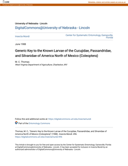 Generic Key to the Known Larvae of the Cucujidae, Passandridae, and Silvanidae of America North of Mexico (Coleoptera)