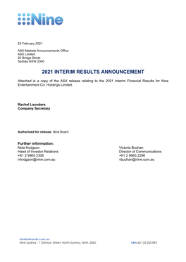 2021 Interim Results Announcement