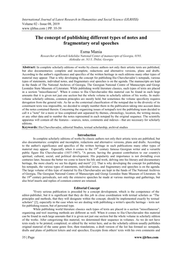 The Concept of Publishing Different Types of Notes and Fragmentary Oral Speeches