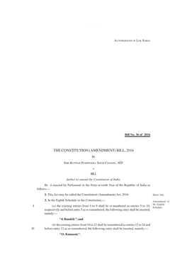 THE CONSTITUTION (AMENDMENT) BILL, 2016 By