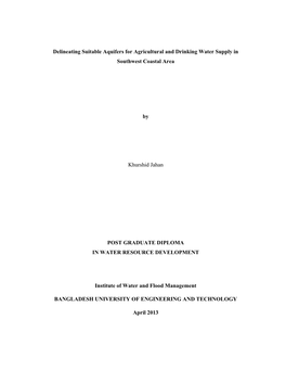 Delineating Suitable Aquifers for Agricultural and Drinking Water Supply in Southwest Coastal Area