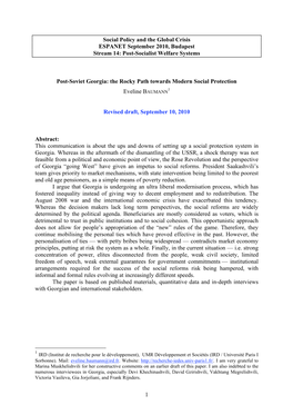 Post-Soviet Georgia: the Rocky Path Towards Modern Social Protection 1 Eveline BAUMANN