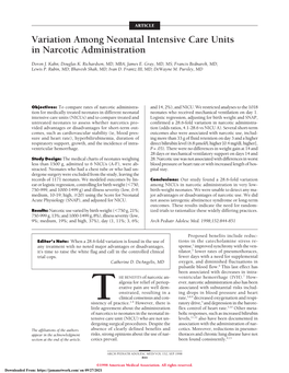 Variation Among Neonatal Intensive Care Units in Narcotic Administration