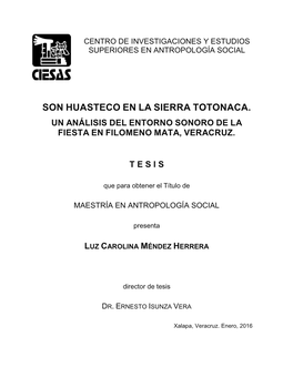 Son Huasteco En La Sierra Totonaca. Un Análisis Del Entorno Sonoro De La Fiesta En Filomeno Mata, Veracruz