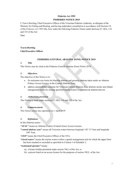 Fisheries Act 1995 FISHERIES NOTICE 2019 I, Travis Dowling
