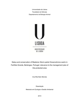 Status and Conservation of Madeiran Storm-Petrel Oceanodroma Castro in Farilhão Grande, Berlengas, Portugal: Relevance to the Management Plan of This Protected Area