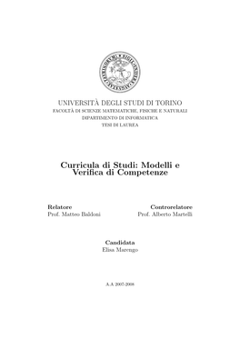 Curricula Di Studi: Modelli E Verifica Di Competenze