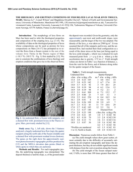 The Rheology and Eruption Conditions of Fissure-Fed Lavas Near Jovis Tholus, Mars