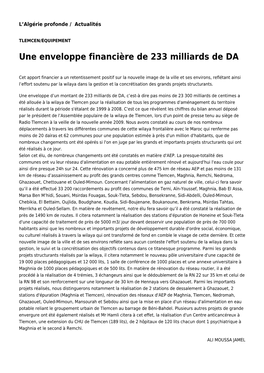 Une Enveloppe Financière De 233 Milliards De DA