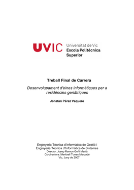 Treball Final De Carrera Desenvolupament D'eines