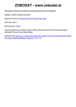 Cervus Cf. Rewati (Cervidae, Mammalia) from the Pliocene Dhok Pathan Formation (Middle Siwaliks), Pakistan