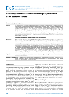 Chronology of Weichselian Main Ice Marginal Positions in North-Eastern Germany