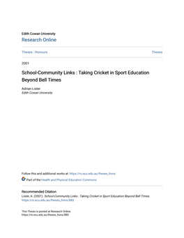 School-Community Links : Taking Cricket in Sport Education Beyond Bell Times