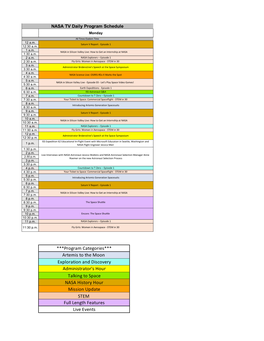 NASA Television Schedule Week of March