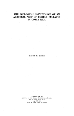 The Ecological Significance of .(\N Arboreal Nest of Bombus Pullatus in Costa Rica