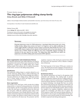 The Ring-Type Polymerase Sliding Clamp Family Comment Irina Bruck and Mike ODonnell