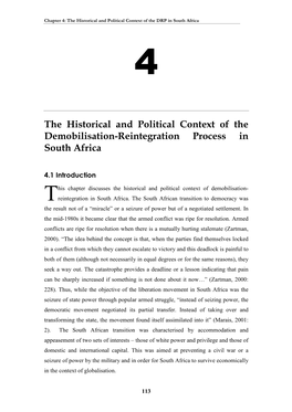 The Historical and Political Context of the Demobilisation-Reintegration Process in South Africa