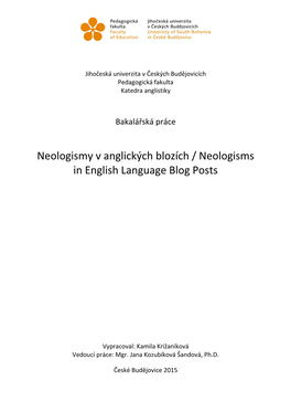 Neologismy V Anglických Blozích / Neologisms in English Language Blog Posts