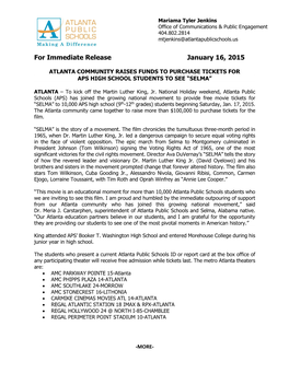 For Immediate Release January 16, 2015