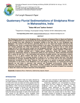 Quaternary Fluvial Sedimentations of Sindphana River in Maharashtra, India