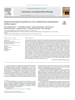 Proposal of Lysobacter Pythonis Sp. Nov. Isolated from Royal Pythons ଝ