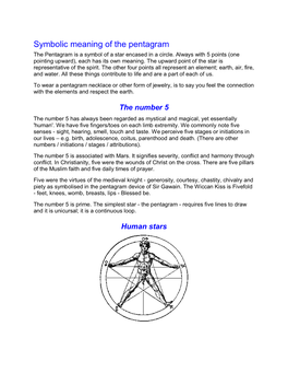 Symbolic Meaning of the Pentagram the Pentagram Is a Symbol of a Star Encased in a Circle