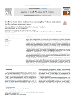 Journal of South American Earth Sciences 91 (2019) 154–172