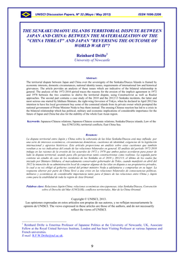 The Senkaku/Diaoyu Islands Territorial Dispute Between