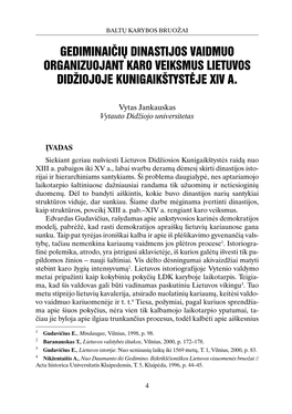 Gediminaičių Dinastijos Vaidmuo Organizuojant Karo Veiksmus Lietuvos Didžiojoje Kunigaikštystėje Xiv A