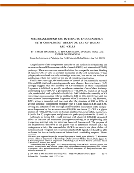 MEMBRANE-BOUND C4b INTERACTS ENDOGENOUSLY with COMPLEMENT RECEPTOR CRI of HUMAN RED CELLS Amplification of the Complement Cascad