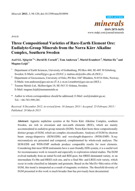 Eudialyte-Group Minerals from the Norra Kärr Alkaline Complex, Southern Sweden