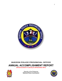 ANNUAL ACCOMPLISHMENT REPORT (Period Covered: 01 January to 30 November 2013)