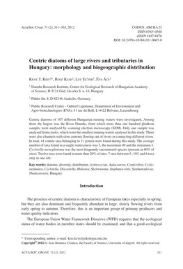 Centric Diatoms of Large Rivers and Tributaries in Hungary: Morphology and Biogeographic Distribution