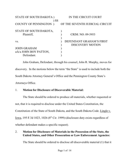 State of South Dakota ) in the Circuit Court ) Ss County of Pennington ) of the Seventh Judicial Circuit