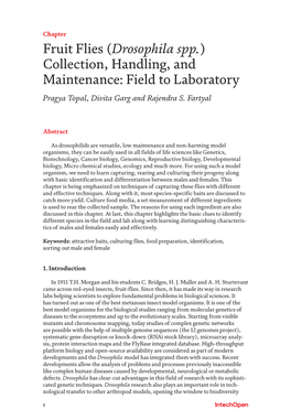 Fruit Flies (Drosophila Spp.) Collection, Handling, and Maintenance: Field to Laboratory Pragya Topal, Divita Garg and Rajendra S