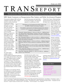 Transreport Transportation News from the Boston Metropolitan Planning Organization