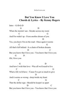 But You Know I Love You Chords & Lyrics – by Kenny Rogers