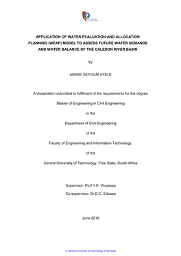 Weap) Model to Assess Future Water Demands and Water Balance of the Caledon River Basin