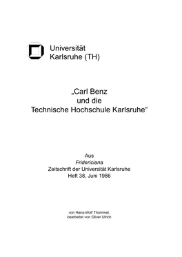 (TH) „Carl Benz Und Die Technische Hochschule Karlsruhe“